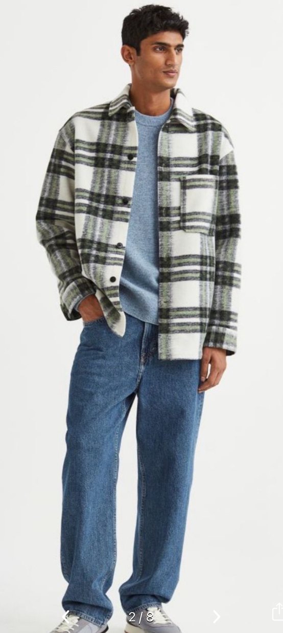 H&M Erkek Gri Kareli Düğmeli  Gömlek ceket - Görsel 2