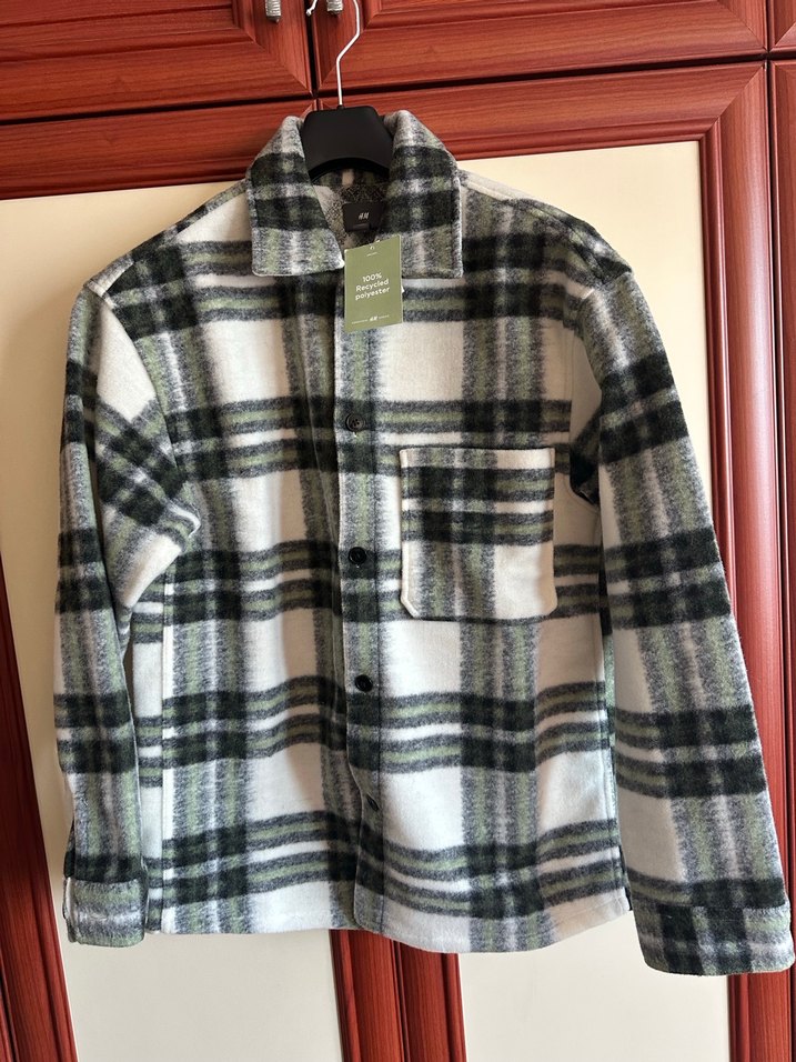 H&M Erkek Gri Kareli Düğmeli  Gömlek ceket - Görsel 5