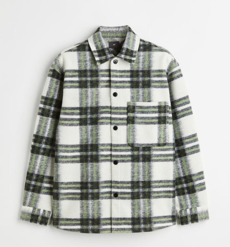 H&M Erkek Gri Kareli Düğmeli  Gömlek ceket - Görsel 4