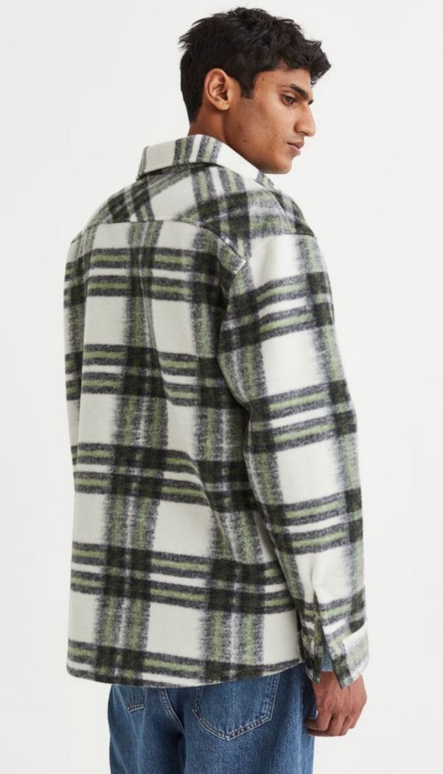 H&M Erkek Gri Kareli Düğmeli  Gömlek ceket - Görsel 3