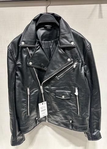 Siyah erkek  Deri Biker Ceket - Görsel 5