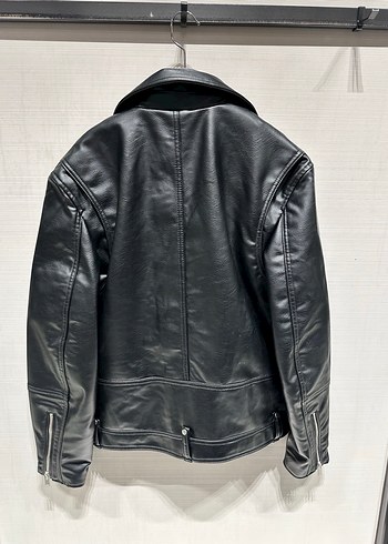 Siyah erkek  Deri Biker Ceket - Görsel 6