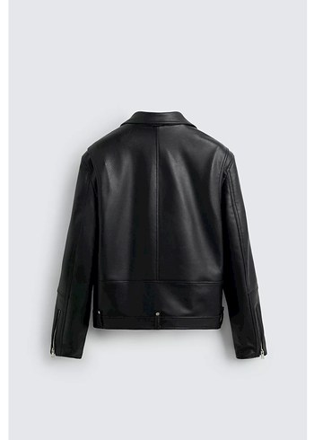 Siyah erkek  Deri Biker Ceket - Görsel 4