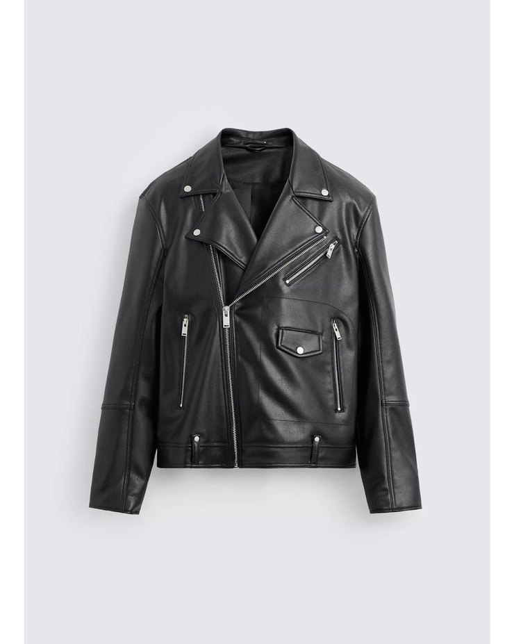 Siyah erkek  Deri Biker Ceket - Görsel 3