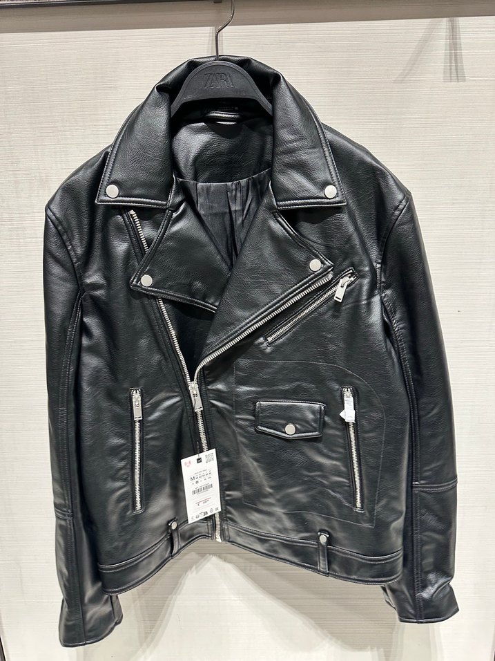 Siyah erkek  Deri Biker Ceket - Görsel 5