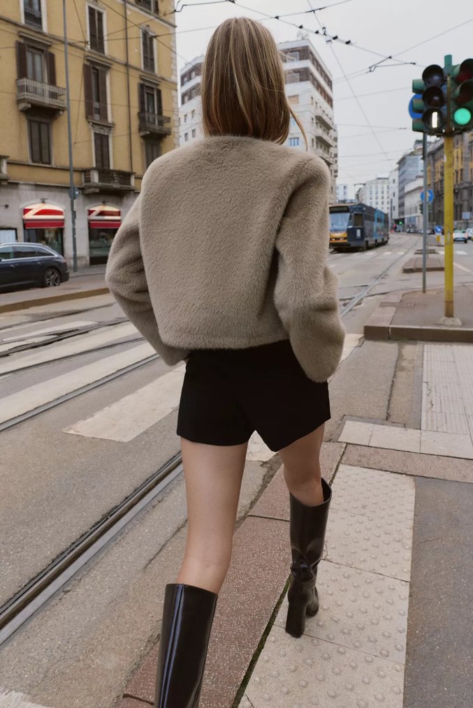 Zara Kısa Suni Kürk Ceket - Görsel 4