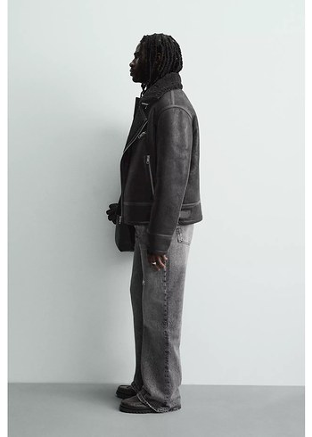 Zara konstrast suni  Deri Erkek Ceket - Görsel 7