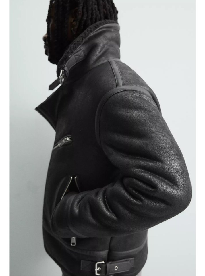 Zara konstrast suni  Deri Erkek Ceket - Görsel 4