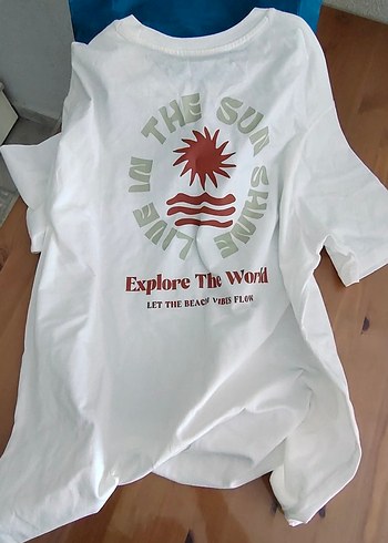 mavi 
Beyaz Pamuklu Erkek Tişört - Görsel 3