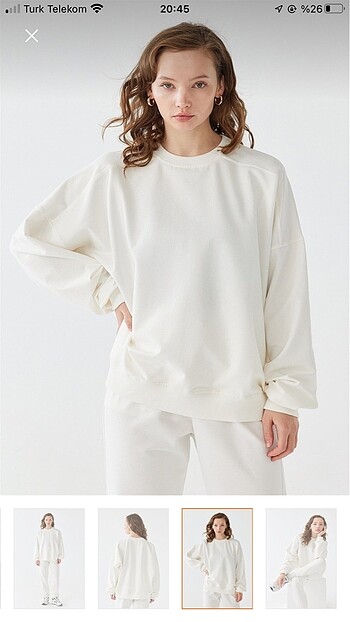 Ekru Oversize Pamuklu Sweatshirt