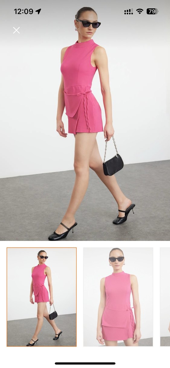 Pembe Yüksek Yakalı Mini Elbise - Görsel 5