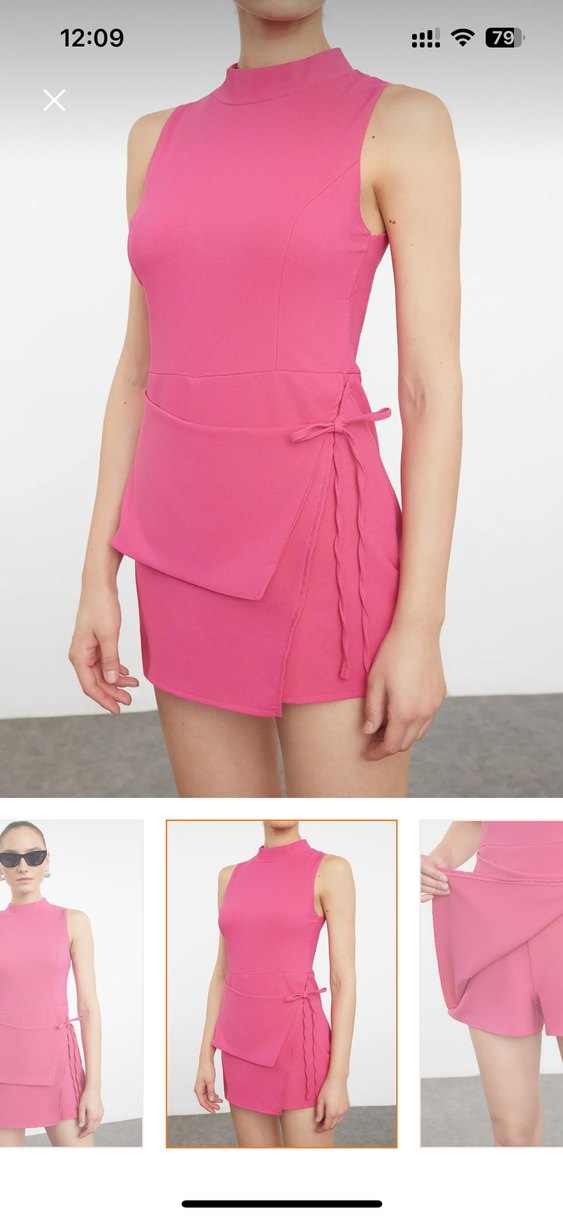 Pembe Yüksek Yakalı Mini Elbise - Görsel 2