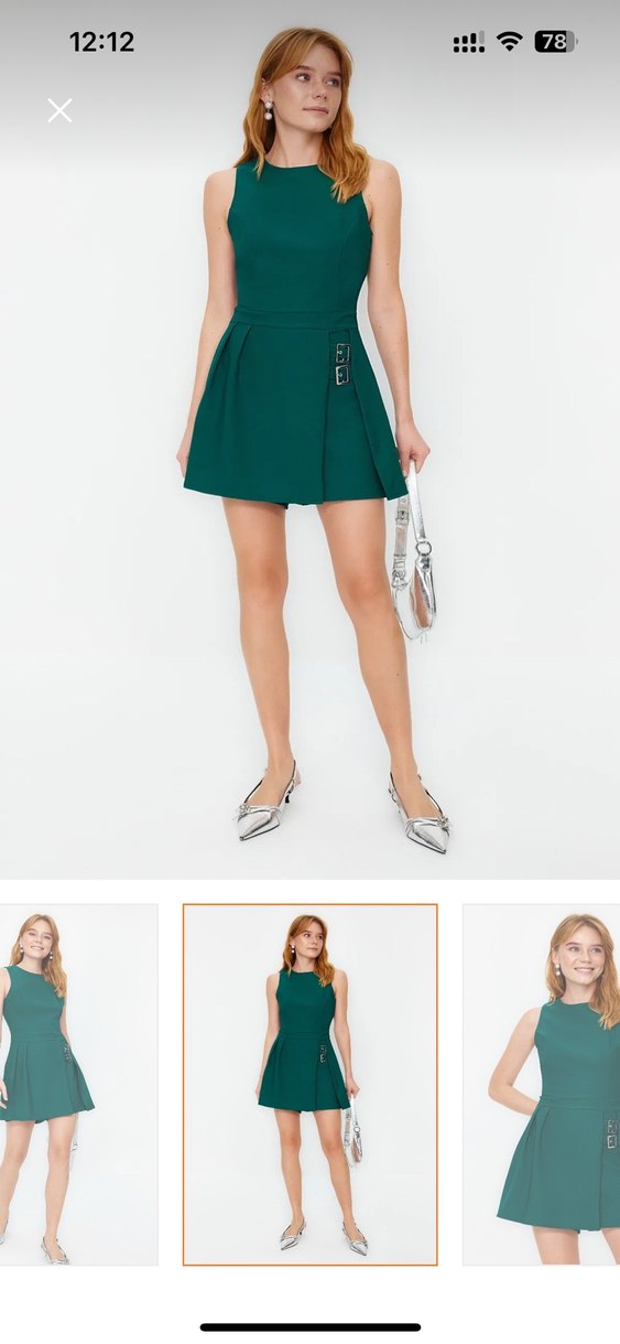 Kemer Detaylı Koyu Yeşil Mini Elbise - Görsel 2