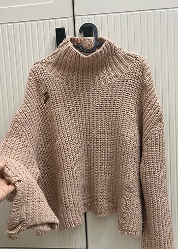 Pembe Boğazlı Örgü Kadın Kazak - Görsel 2