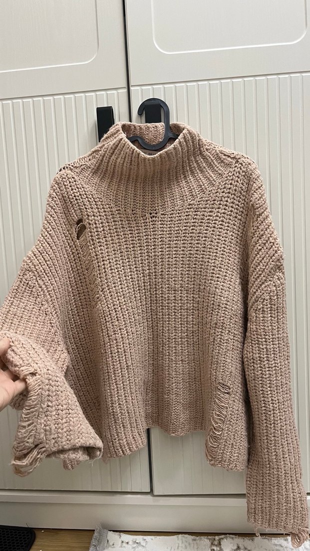 Pembe Boğazlı Örgü Kadın Kazak - Görsel 2