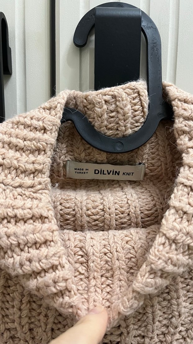 Pembe Boğazlı Örgü Kadın Kazak - Görsel 3