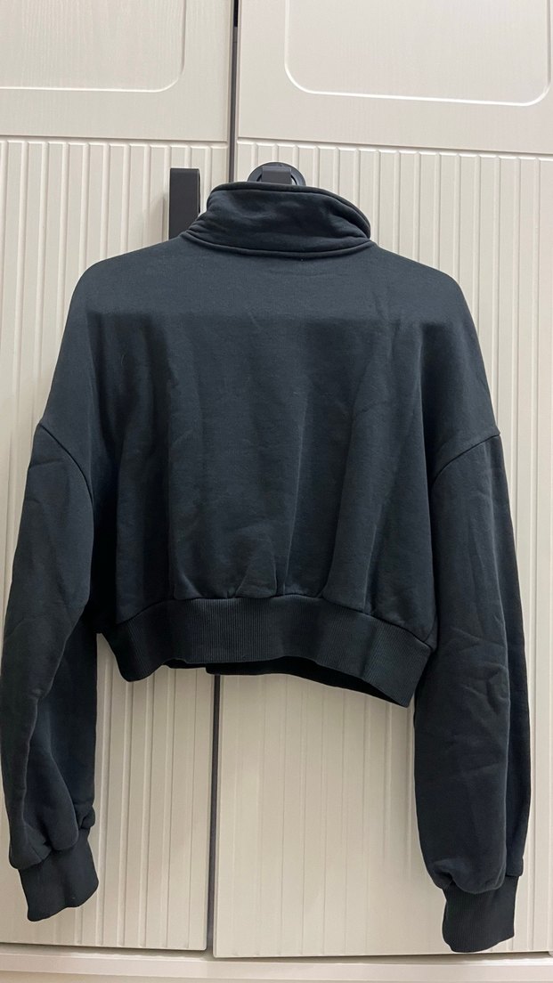 Fermuarlı Siyah Yüksek Yaka Kadın Sweatshirt - Görsel 3