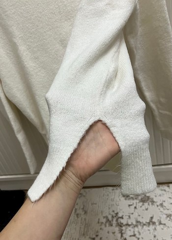 Kadın Beyaz V Yaka Pamuklu Triko Kazak - Görsel 3