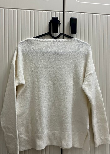 Kadın Beyaz V Yaka Pamuklu Triko Kazak - Görsel 4