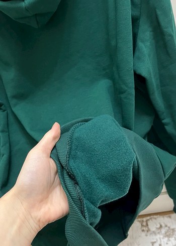 Uzun Kollu Yeşil Kapüşonlu Sweatshirt - Görsel 5