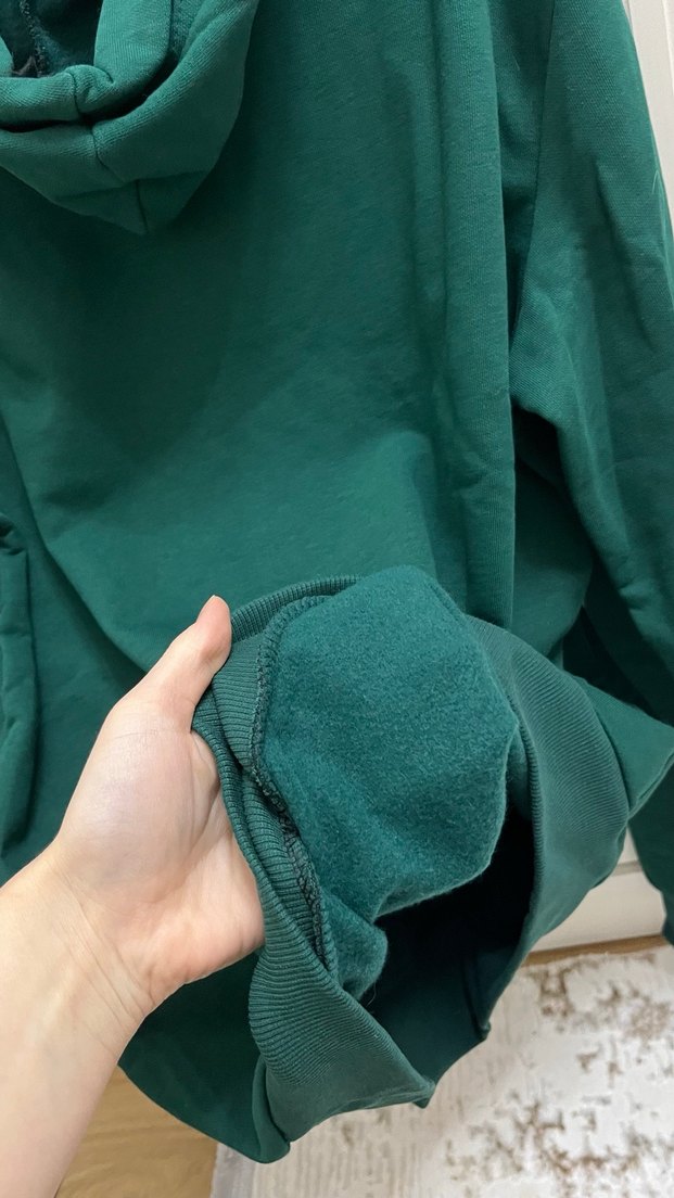 Uzun Kollu Yeşil Kapüşonlu Sweatshirt - Görsel 5