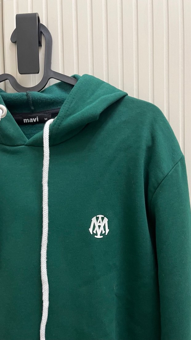 Uzun Kollu Yeşil Kapüşonlu Sweatshirt - Görsel 3