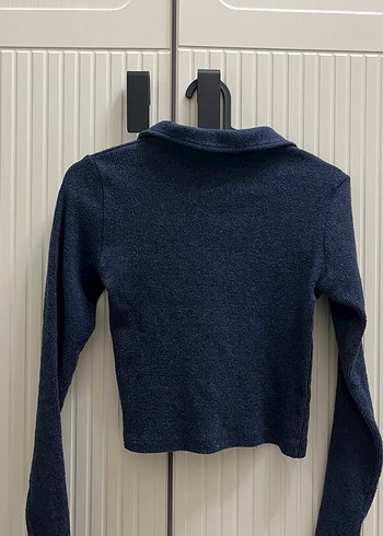 Düğmeli Mavi Kadın Yün Kazak - Görsel 3