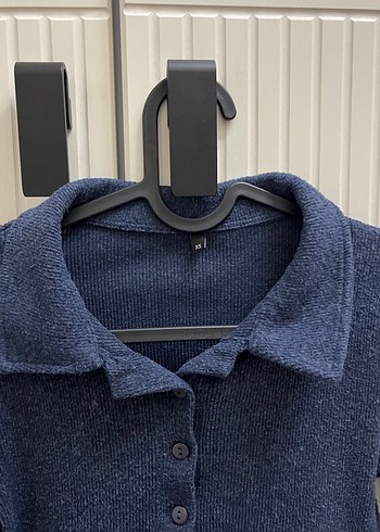 Düğmeli Mavi Kadın Yün Kazak - Görsel 2