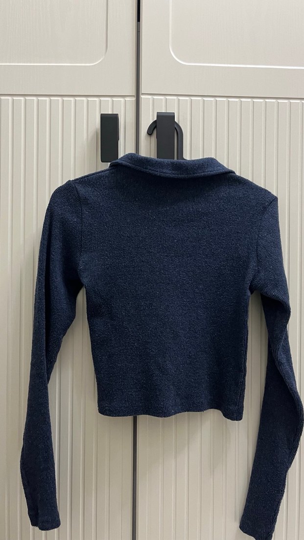 Düğmeli Mavi Kadın Yün Kazak - Görsel 3