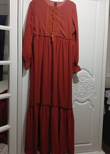 Bordo Bohem Nakışlı Uzun Elbise