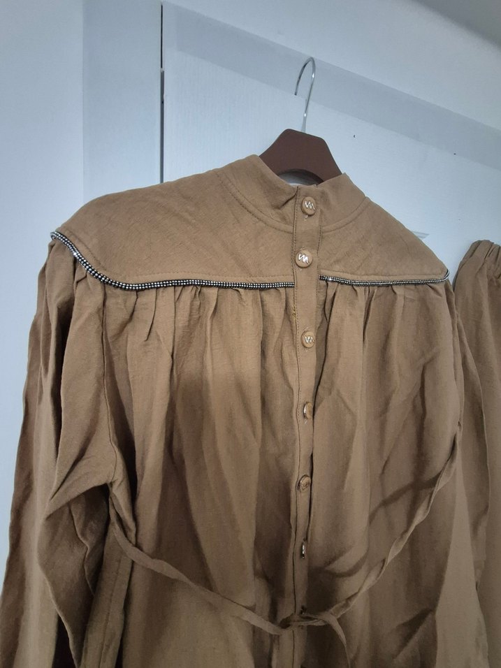 Bej Kemerli Uzun Kadın Takım - Görsel 5