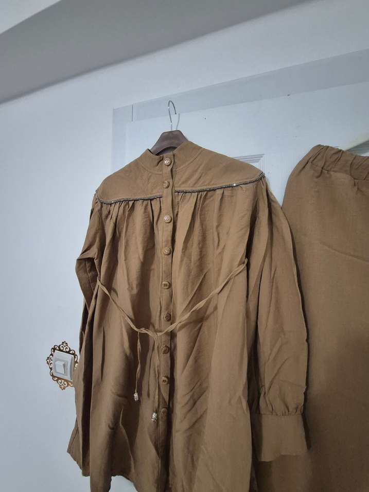 Bej Kemerli Uzun Kadın Takım - Görsel 4