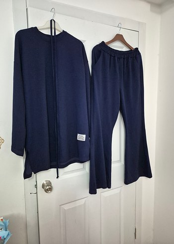 Lacivert Kadın Uzun Kollu Kemerli Takım - Görsel 3