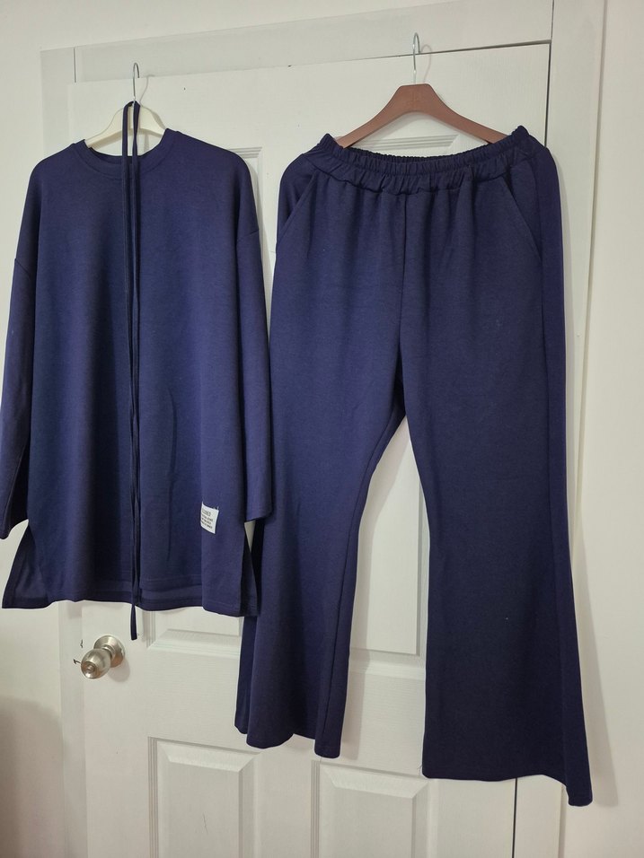 Lacivert Kadın Uzun Kollu Kemerli Takım - Görsel 2