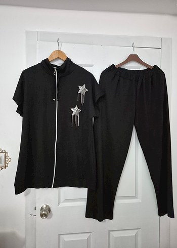 Kadın Siyah Nakışlı Fermuarlı Eşofman Takımı - Görsel 5