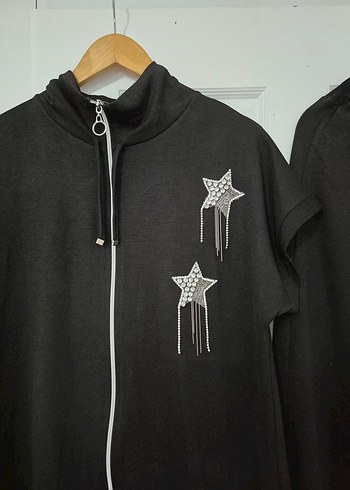 Kadın Siyah Nakışlı Fermuarlı Eşofman Takımı - Görsel 2