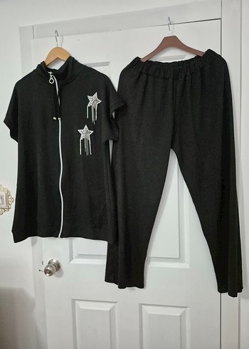 Kadın Siyah Nakışlı Fermuarlı Eşofman Takımı - Görsel 4