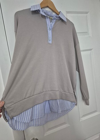 Bej Pamuklu Düğmeli Kadın Sweatshirt - Görsel 2