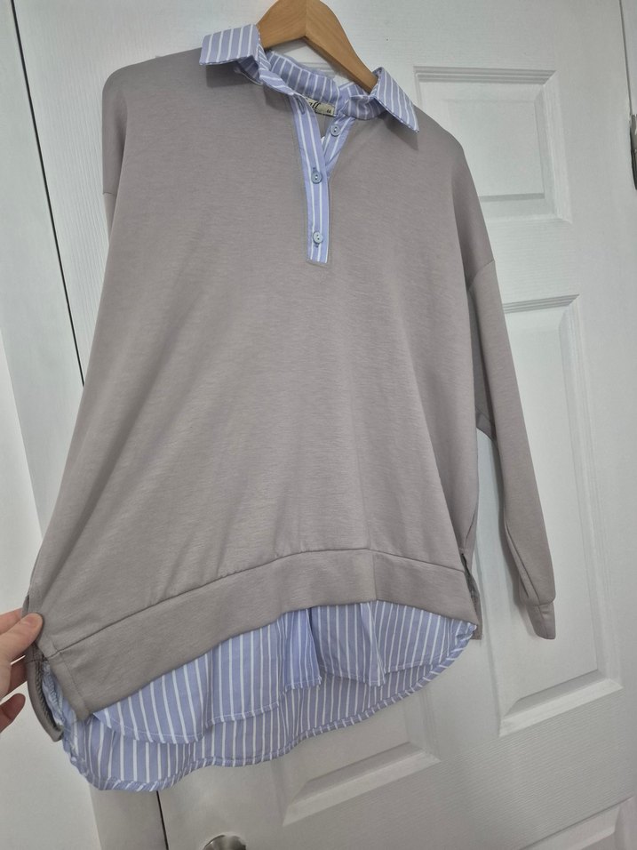 Bej Pamuklu Düğmeli Kadın Sweatshirt - Görsel 2