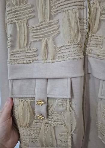 Bej Kadın Keten Takım, Fermuarlı, Regular Fit - Görsel 4