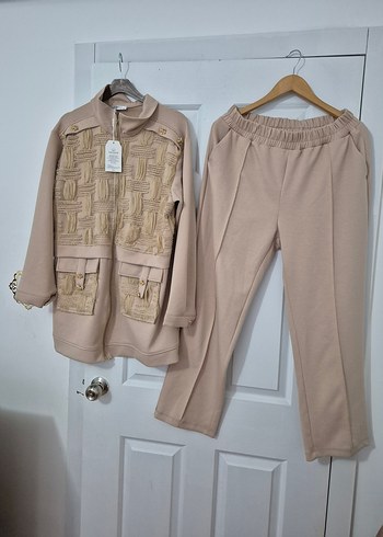 Bej Kadın Keten Takım, Fermuarlı, Regular Fit - Görsel 2