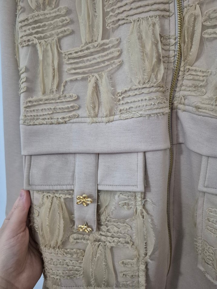 Bej Kadın Keten Takım, Fermuarlı, Regular Fit - Görsel 4