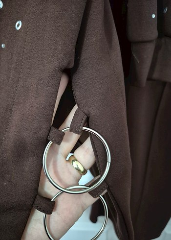 Kahverengi Uzun Kollu Düğmeli Kadın Takım - Görsel 7