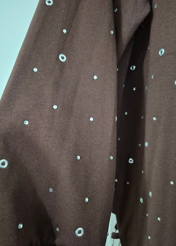 Kahverengi Uzun Kollu Düğmeli Kadın Takım - Görsel 4