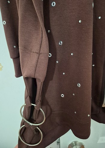 Kahverengi Uzun Kollu Düğmeli Kadın Takım - Görsel 3