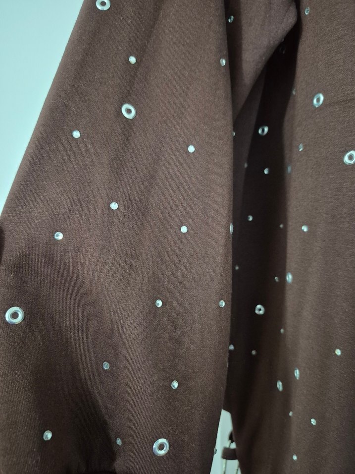 Kahverengi Uzun Kollu Düğmeli Kadın Takım - Görsel 4