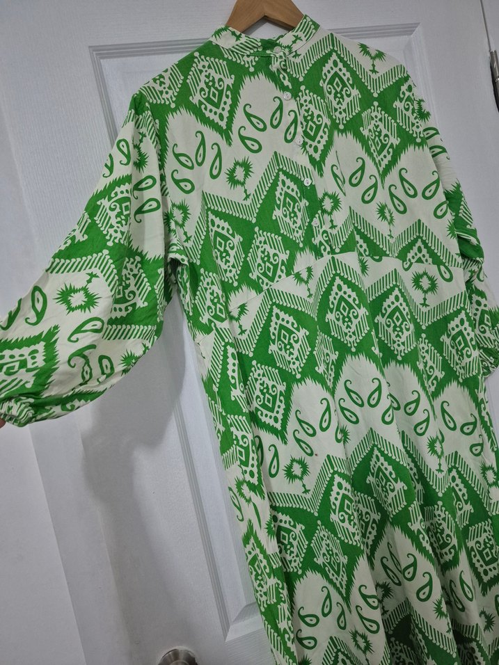 Yeşil Desenli Uzun viskon Elbise - Görsel 2