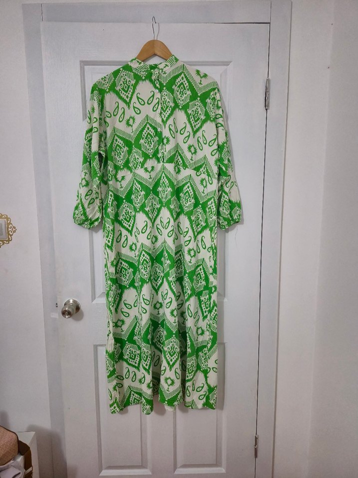 Yeşil Desenli Uzun viskon Elbise - Görsel 4