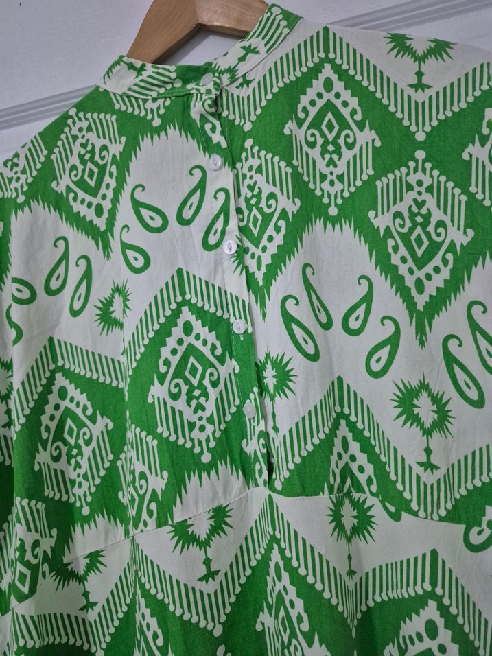 Yeşil Desenli Uzun viskon Elbise - Görsel 3