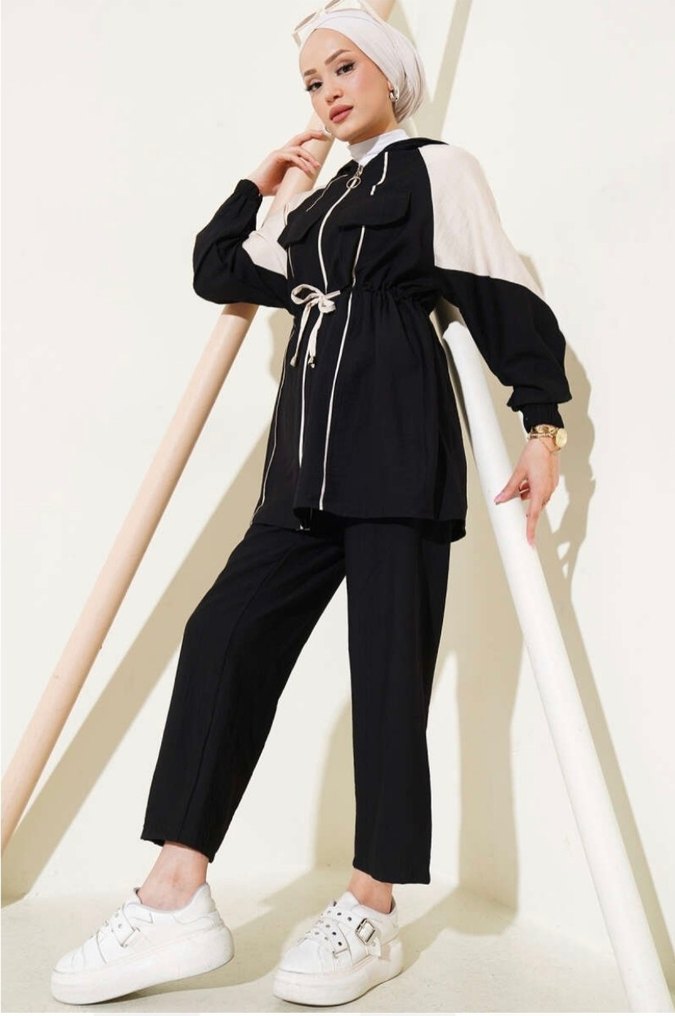 Siyah tesettür Kadın Eşofman Takımı - Görsel 4